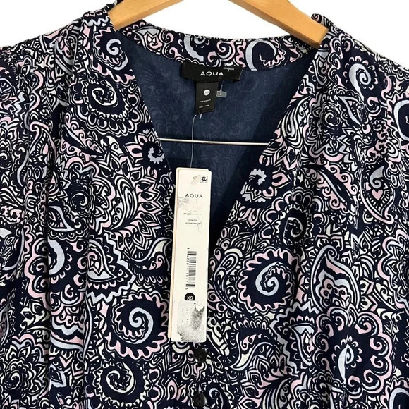 Aqua NEW Midi Dress Size XS Tiered Ruffle Cottagecore V Neck Paisley Floral Blue - Picture 7 of 7